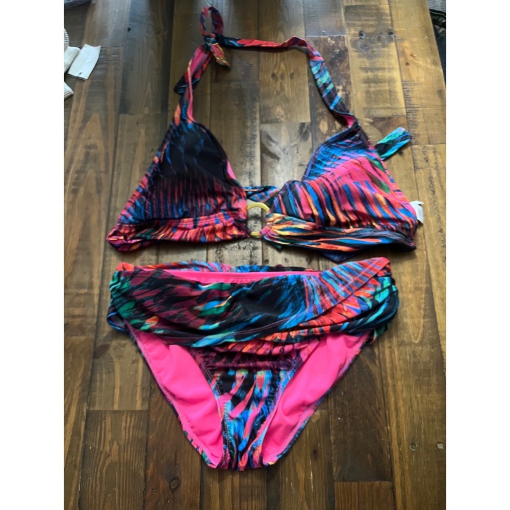 BLEU ROD BEATTIE Bikini Set Tropical Halter 2pc Womens‎ 14 Multicolor Swimwear